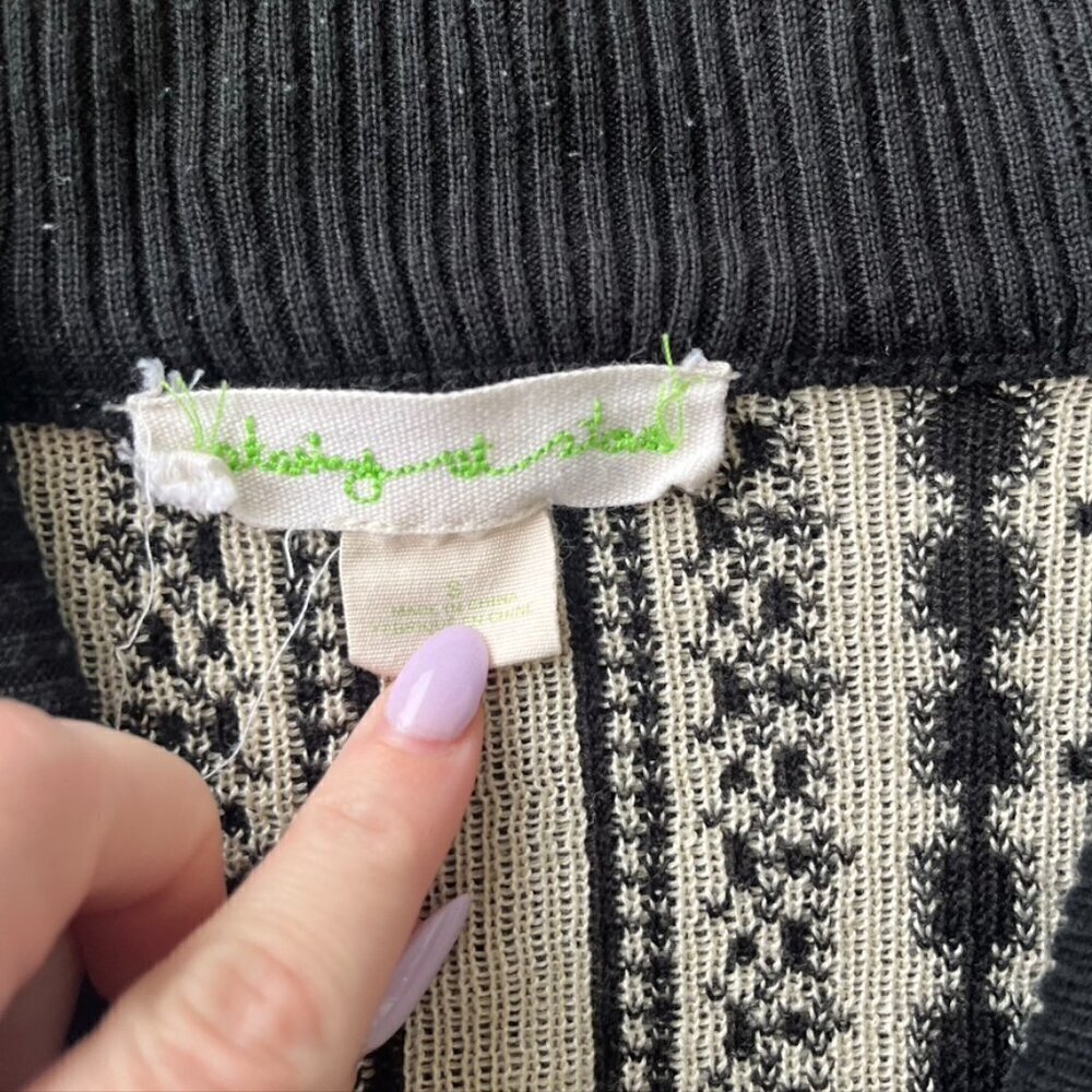 ** Anthropologie STARING AT STARS Black & Cream Geometric Cardigan Size S - Picture 9 of 10